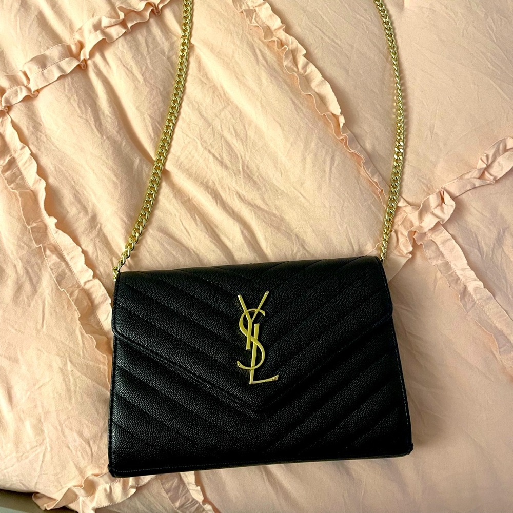 YSL monogramme quilted wallet on chain